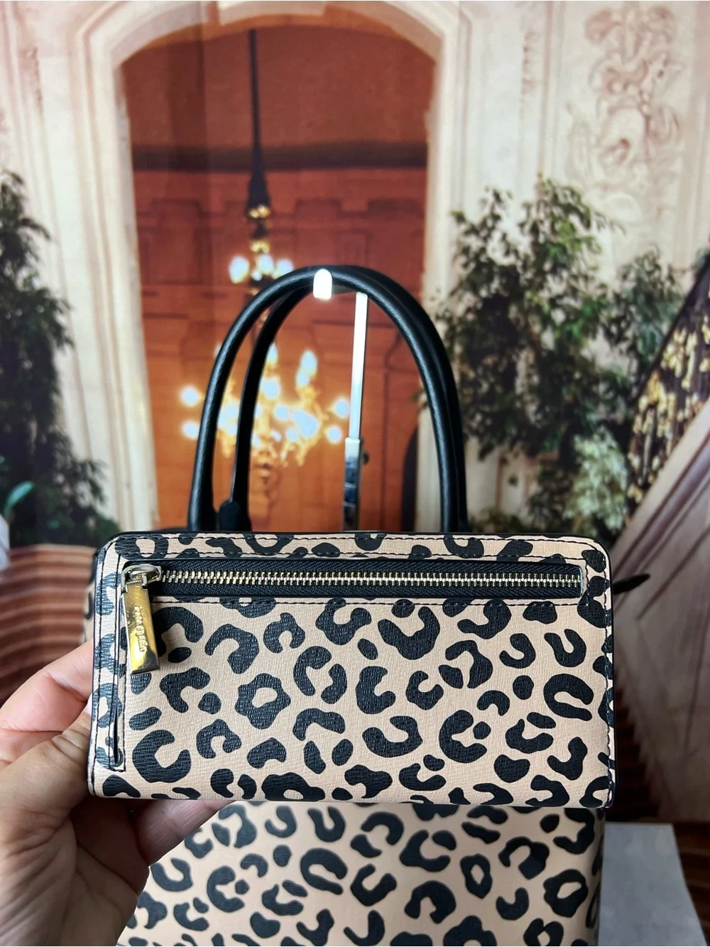 kate spade Darcy Leopard Print Large Satchel with Black Leather handles 🖤 Set